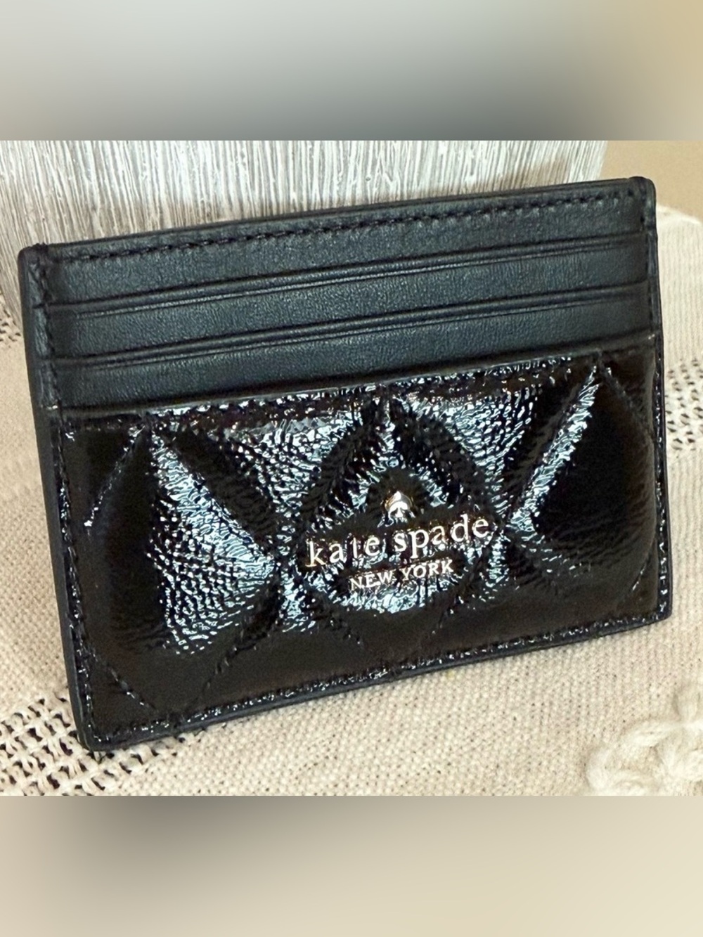 kate spade Black Quilted Patent Card Case